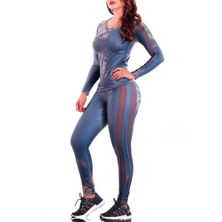 Licra Deportiva para mujer y Buzo Marmoleado Gris