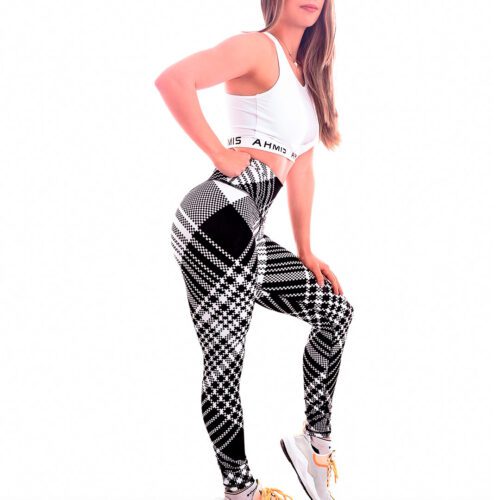 Top y Licra Deportiva Cuadros Blanco Negro