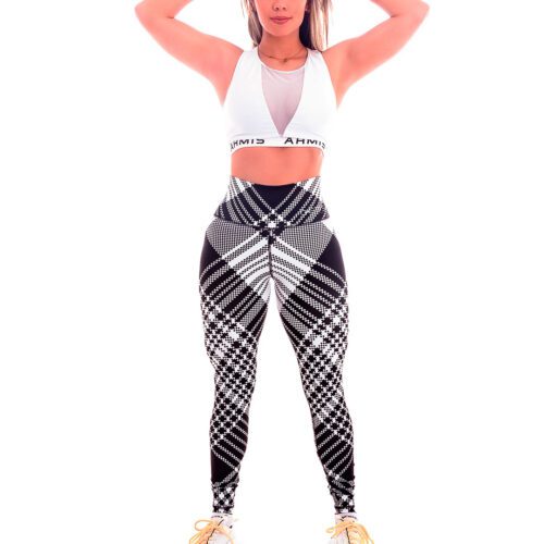 Top y Licra Deportiva Cuadros Blanco Negro