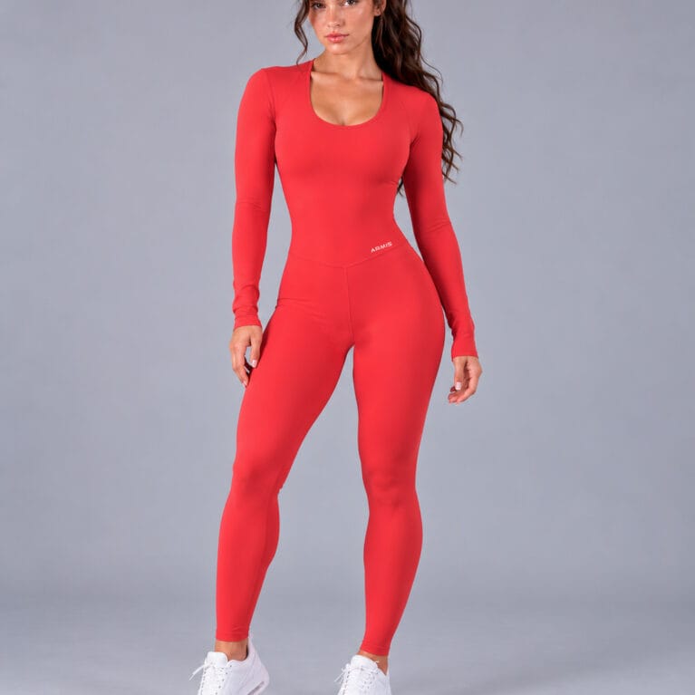 Enterizo Deportivo Manga Larga para Mujer rojo coral - ARMIS FITNESS